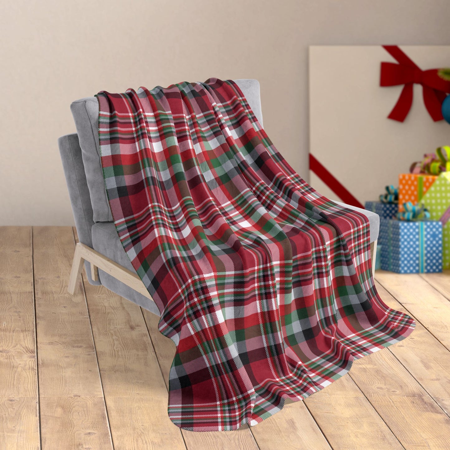 50" × 60" Christmas Red & Black Atlanta GA Plaid Fleece Sherpa Blanket