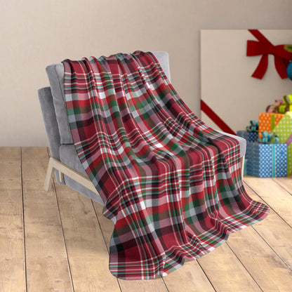 50" × 60" Christmas Red & Black Atlanta GA Plaid Fleece Sherpa Blanket
