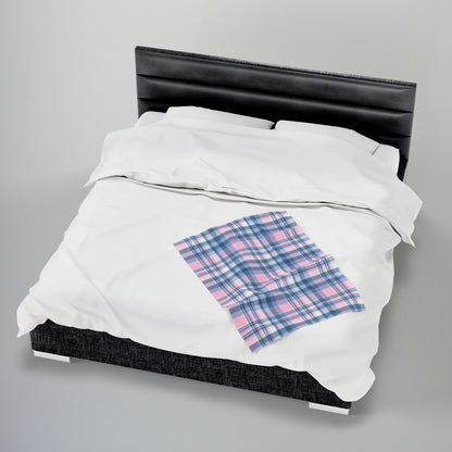 Baby Blue & Pink Plaid Velveteen Plush Blanket