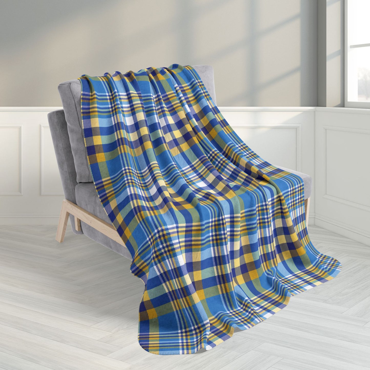 50" × 60" Hanukkah Blue Plaid Fleece Sherpa Blanket