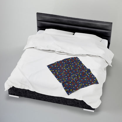 Red, Yellow & Blue Ohio Paw Prints Black Velveteen Plush Blanket