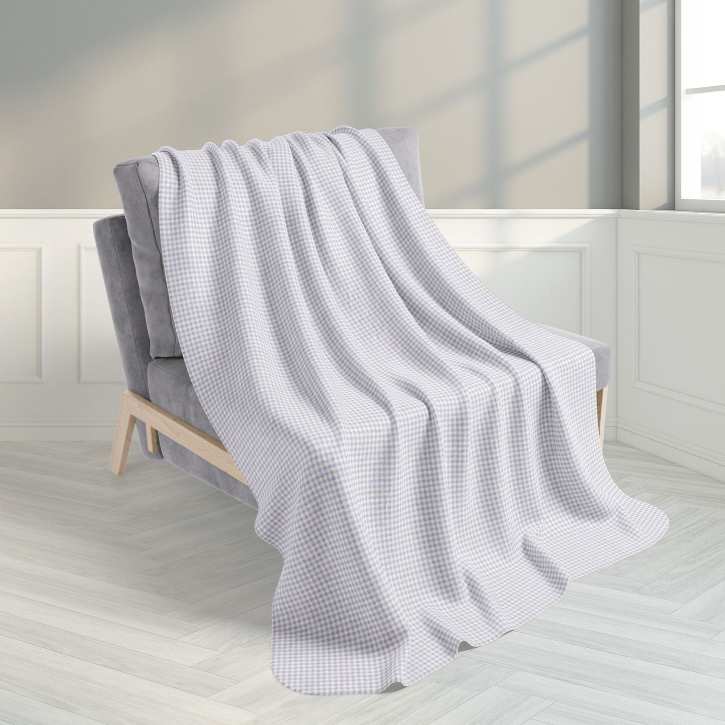 Lavender & Cream Gingham Fleece Sherpa Blanket