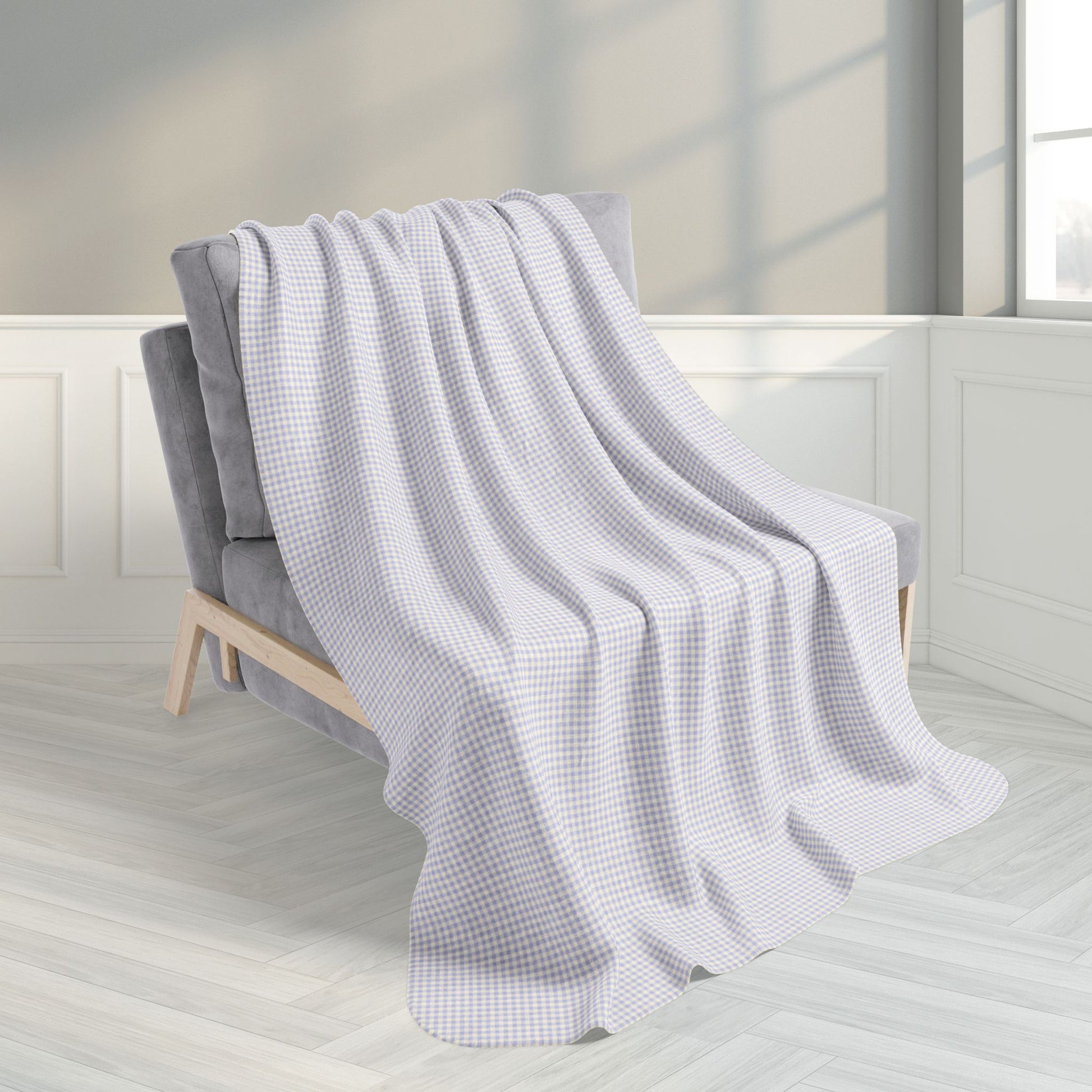 Lavender & Cream Gingham Fleece Sherpa Blanket