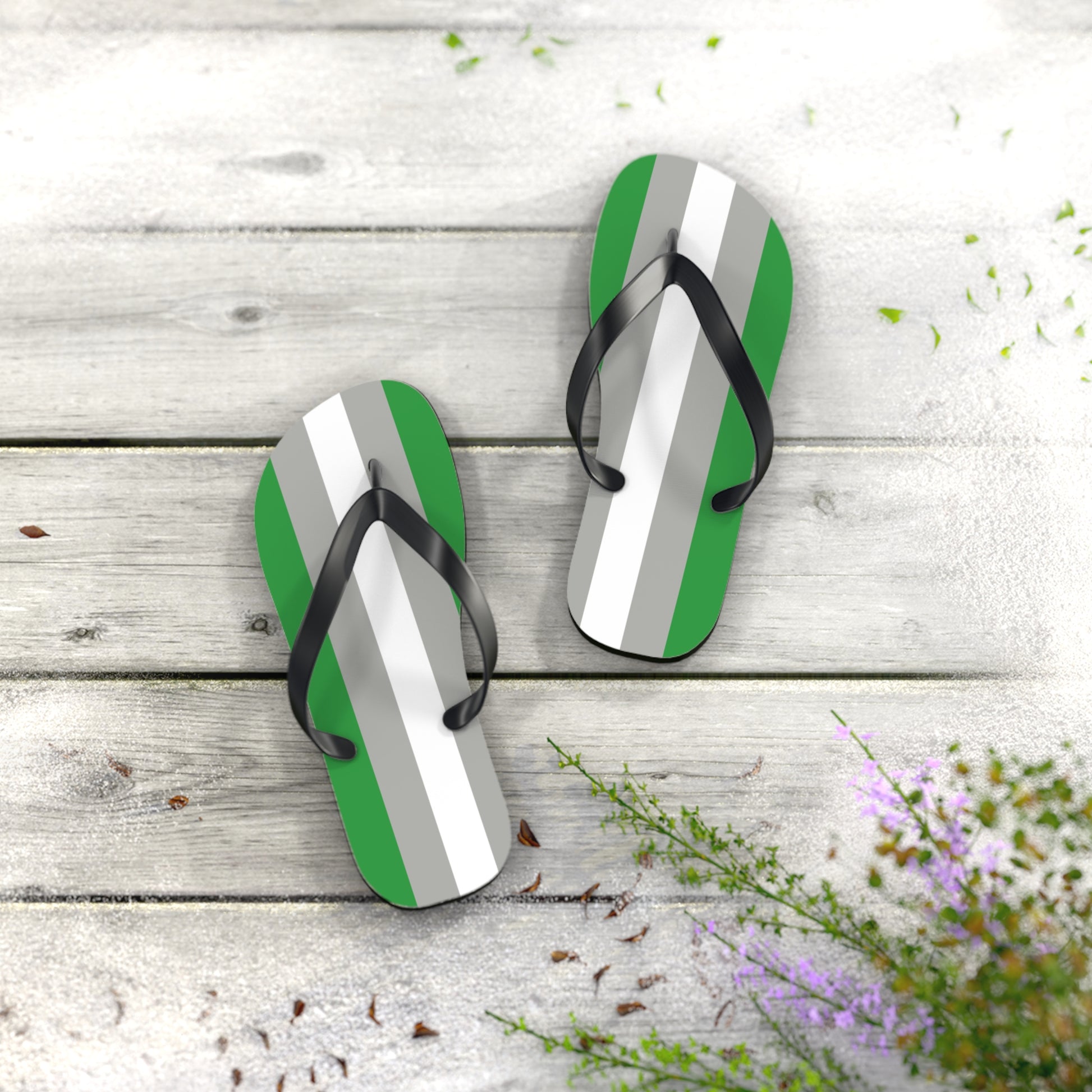 S Black sole Greyromantic Pride Flip Flops