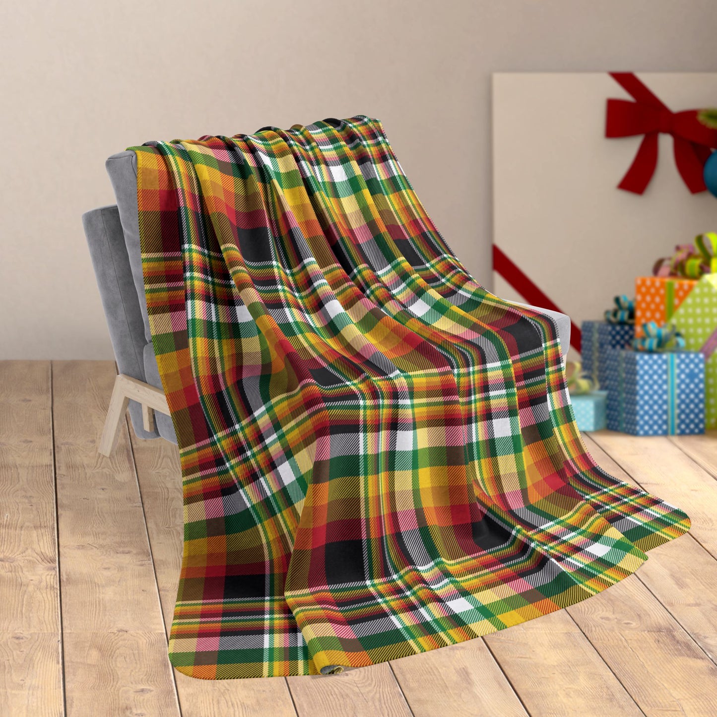 Christmas Red, Black & White Chicago IL Fleece Sherpa Blanket