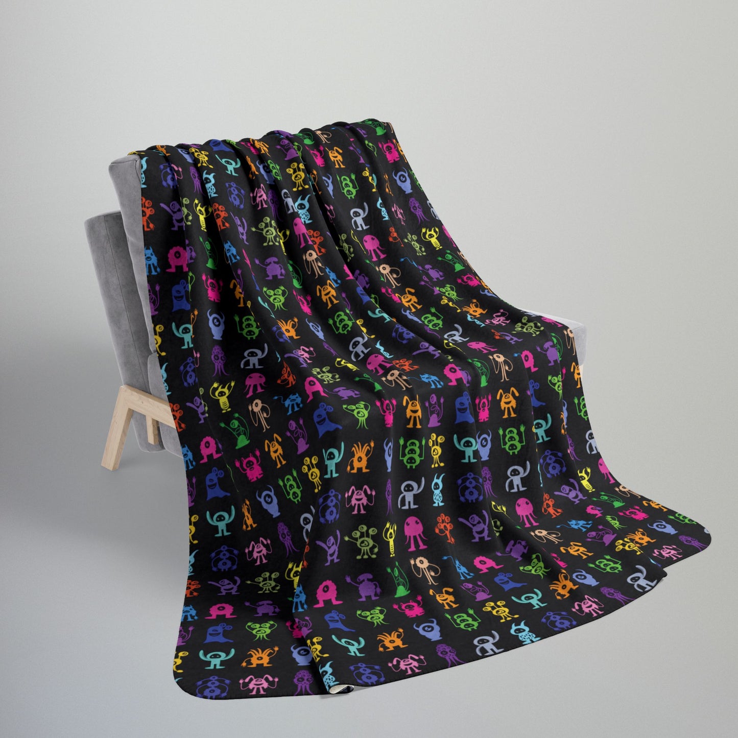 Halloween Multicolored Monsters Fleece Sherpa Blanket
