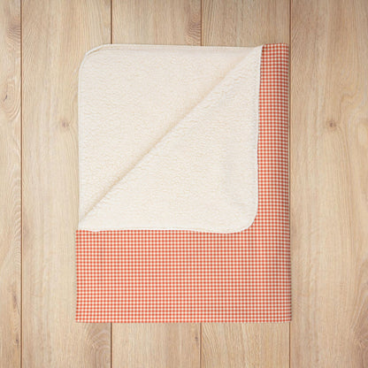 Persimmon & Cream Gingham Fleece Sherpa Blanket