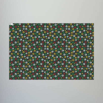 Christmas Green & Gold Paw Print Green Bay WI Gift Wrapping Paper Roll