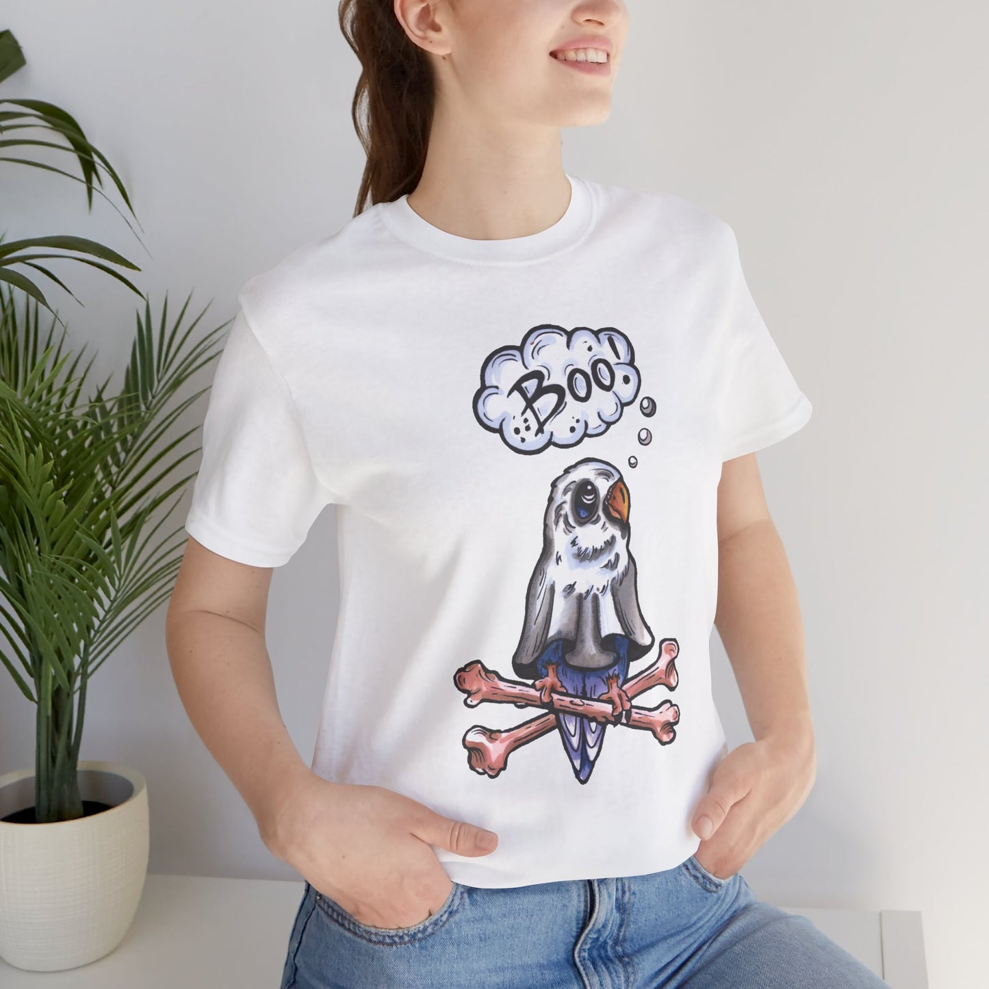 Ghost Lovebird Boo! Hand-Drawn & Hand-Colored Tee