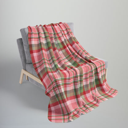 Christmas Pink & Red Plaid Fleece Sherpa Blanket