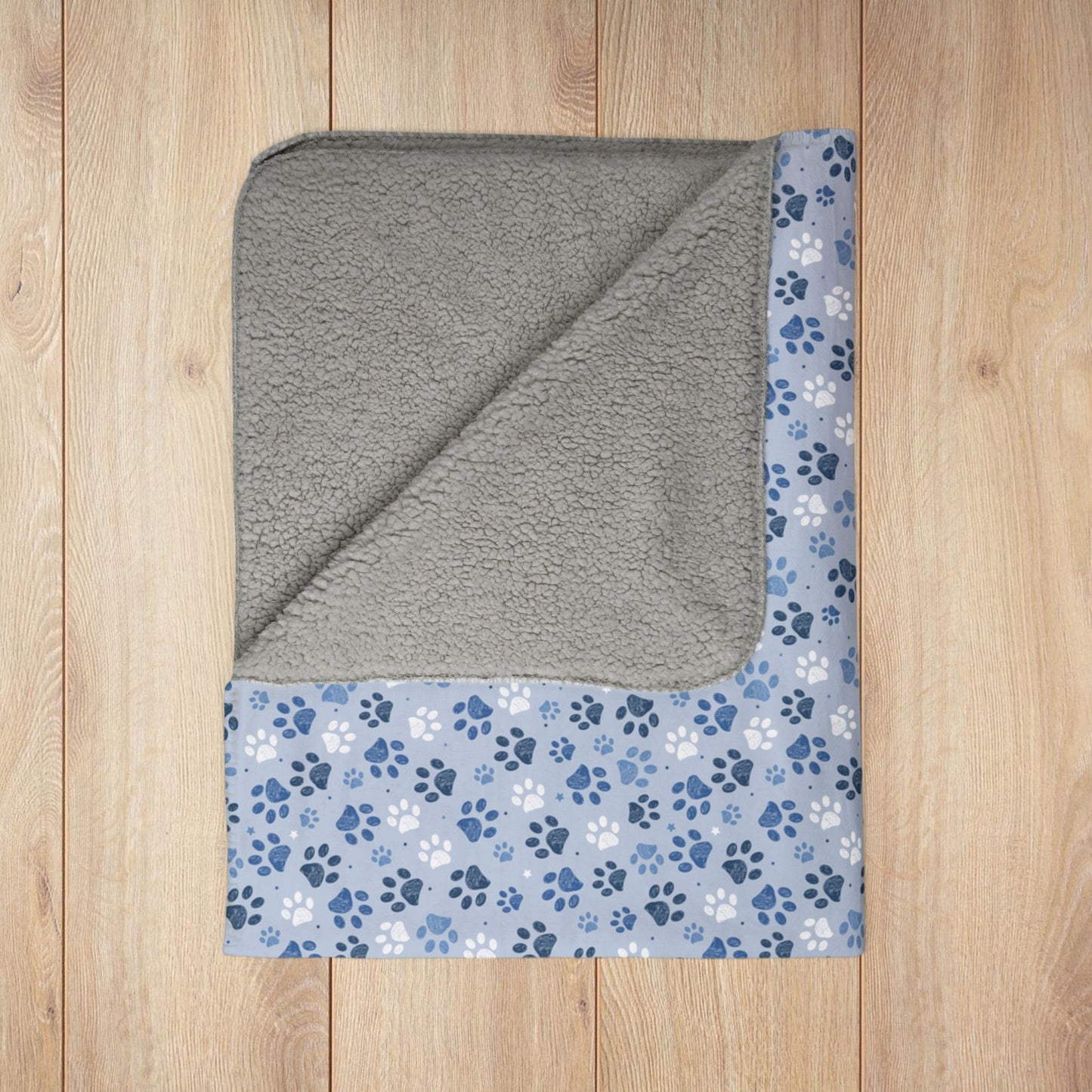 Light Blue Paw Prints Fleece Sherpa Blanket