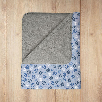 Light Blue Paw Prints Fleece Sherpa Blanket