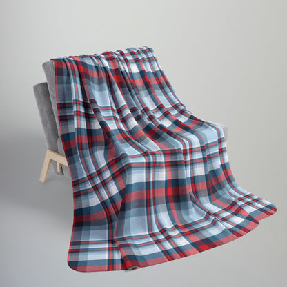Nautical Teal Plaid Fleece Sherpa Blanket
