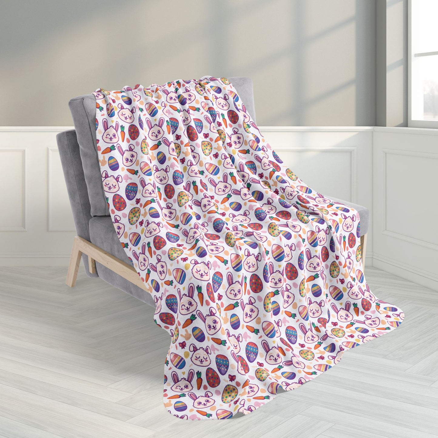 Cartoon Easter Eggs & Bunnies Fleece Sherpa Blanket