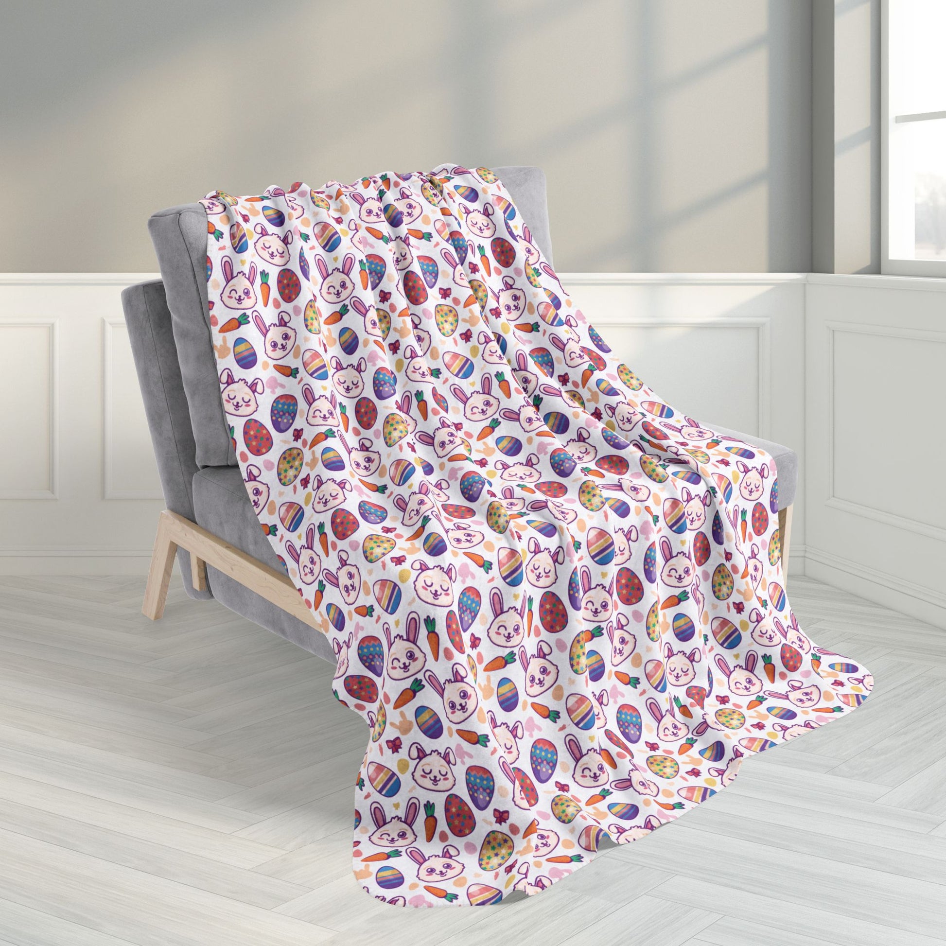 Cartoon Easter Eggs & Bunnies Fleece Sherpa Blanket