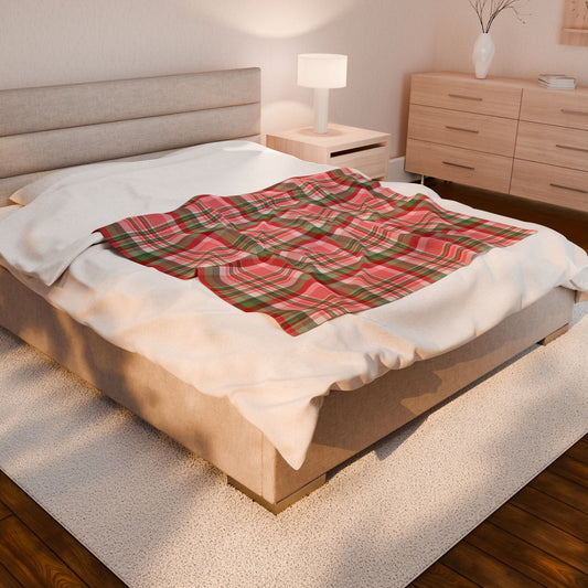 Christmas Pink & Red Plaid Velveteen Plush Blanket