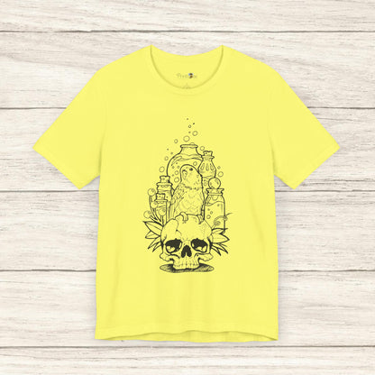 Crazy Scientist Lovebird Sitting on a Skull, Line Art Tee