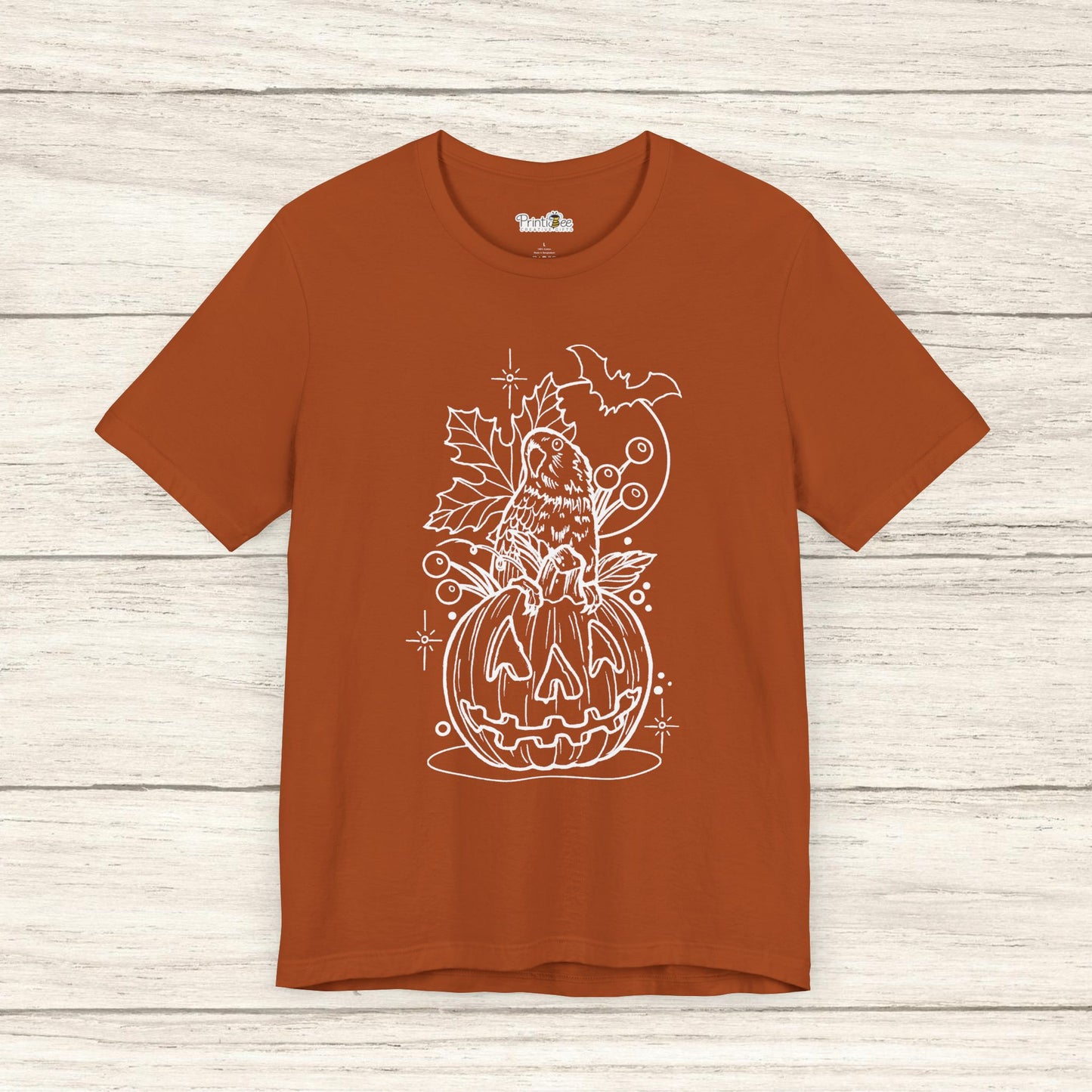 Lovebird on a Jack-o-Lantern, Line Art Tee