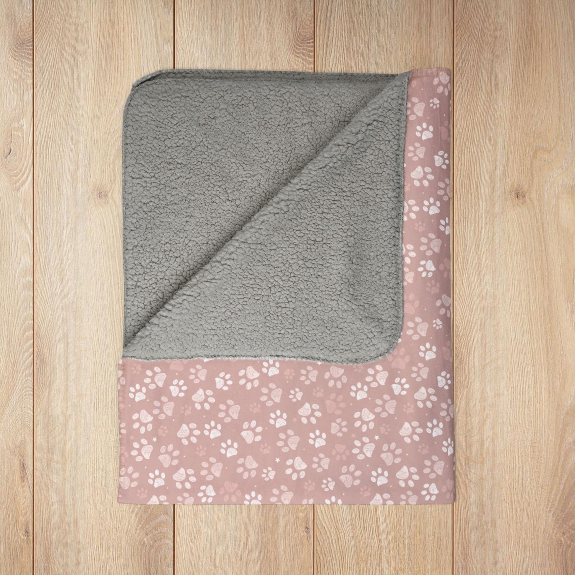 Peachy Paw Prints Fleece Sherpa Blanket