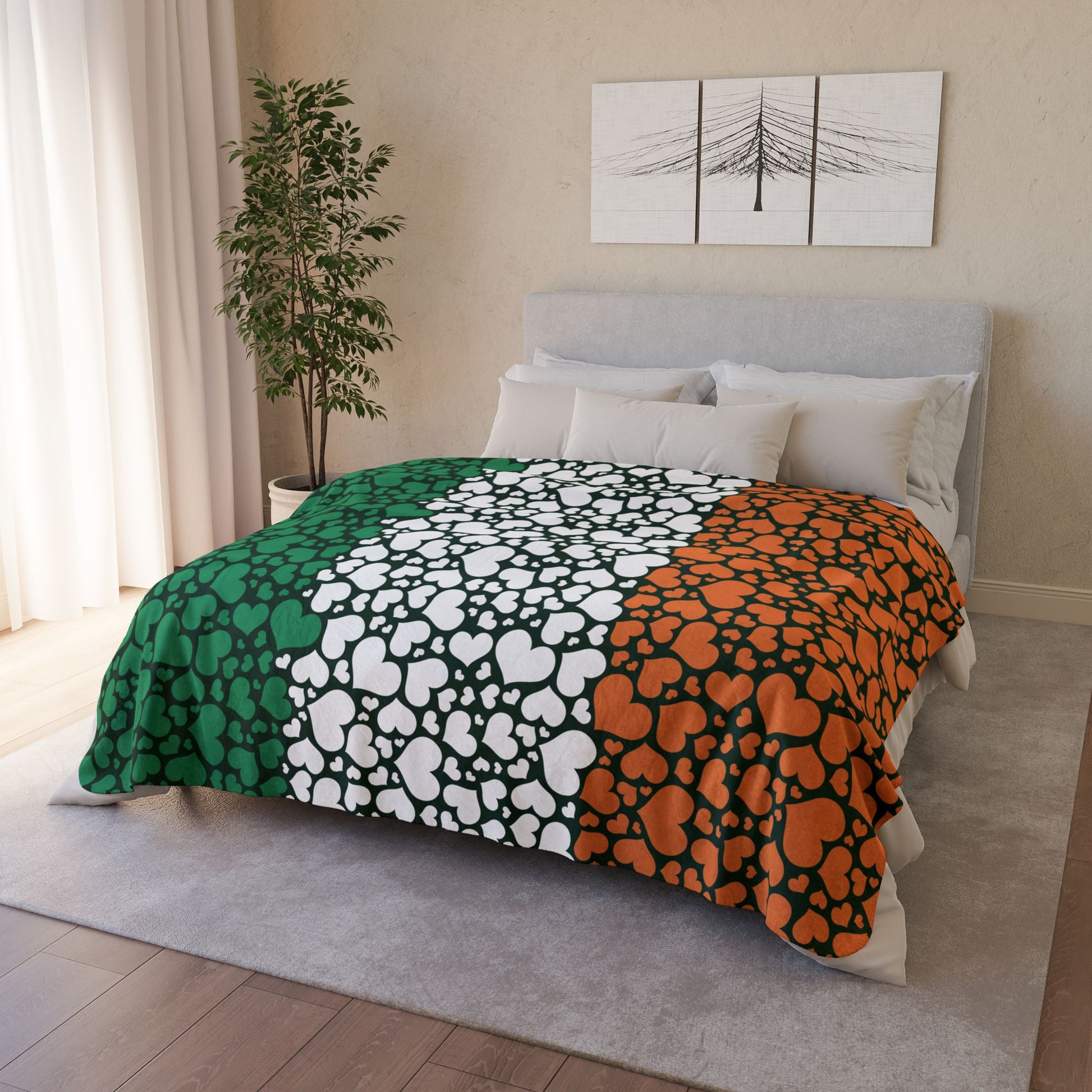 Ireland Flag Hearts Fleece Sherpa Blanket