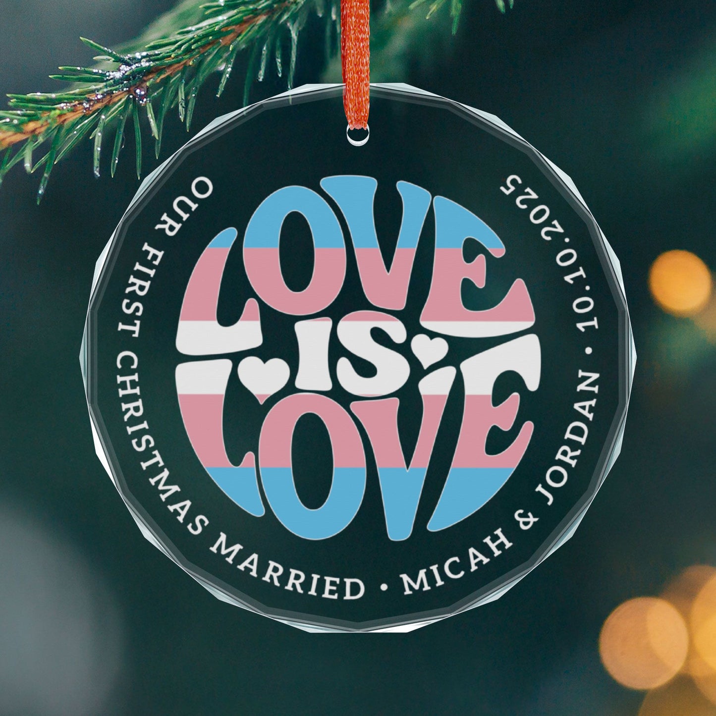 Round One size Custom Crystal Love is Love Transgender Pride 3" Circle Ornament