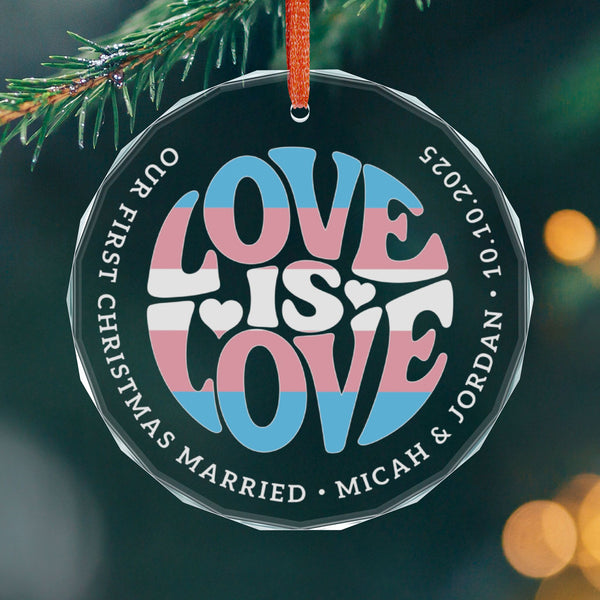 Round One size Custom Crystal Love is Love Transgender Pride 3" Circle Ornament