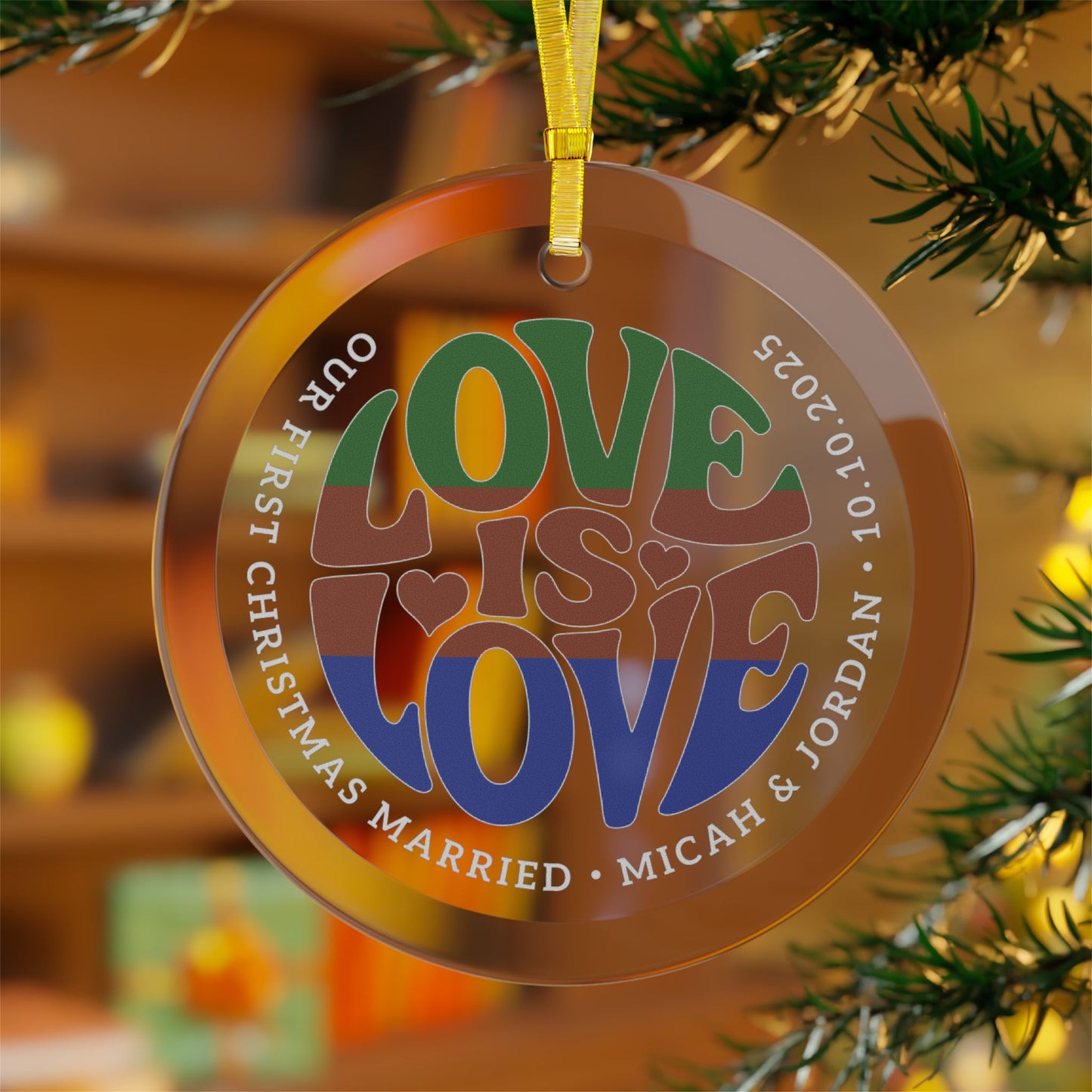 Custom Glass Love is Love Sapiosexual Pride 3.5" Circle Ornaments
