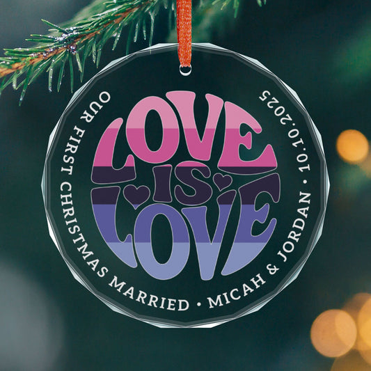 Round One size Custom Crystal Love is Love Omnisexual Pride 3" Circle Ornament