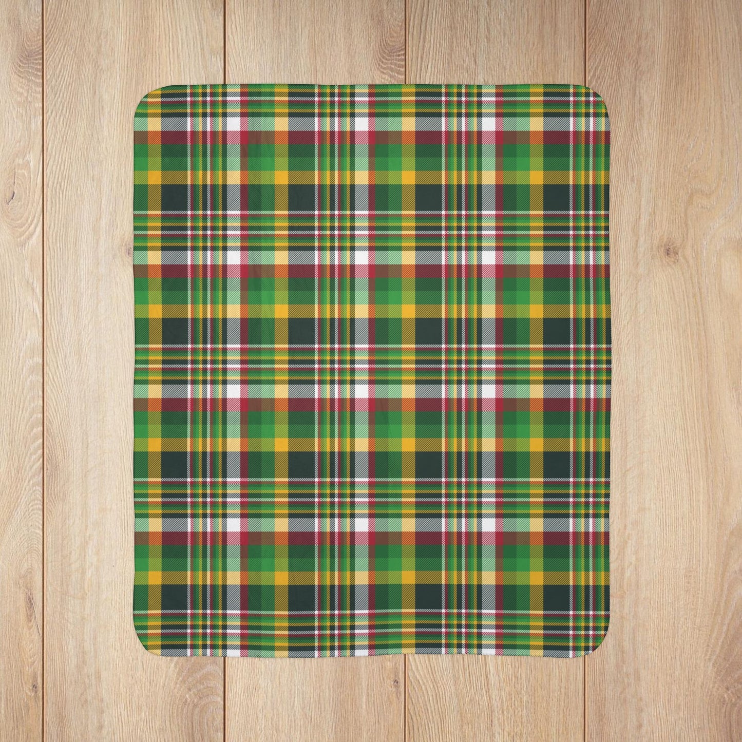 Christmas Green and Gold Green Bay WI Plaid Fleece Sherpa Blanket