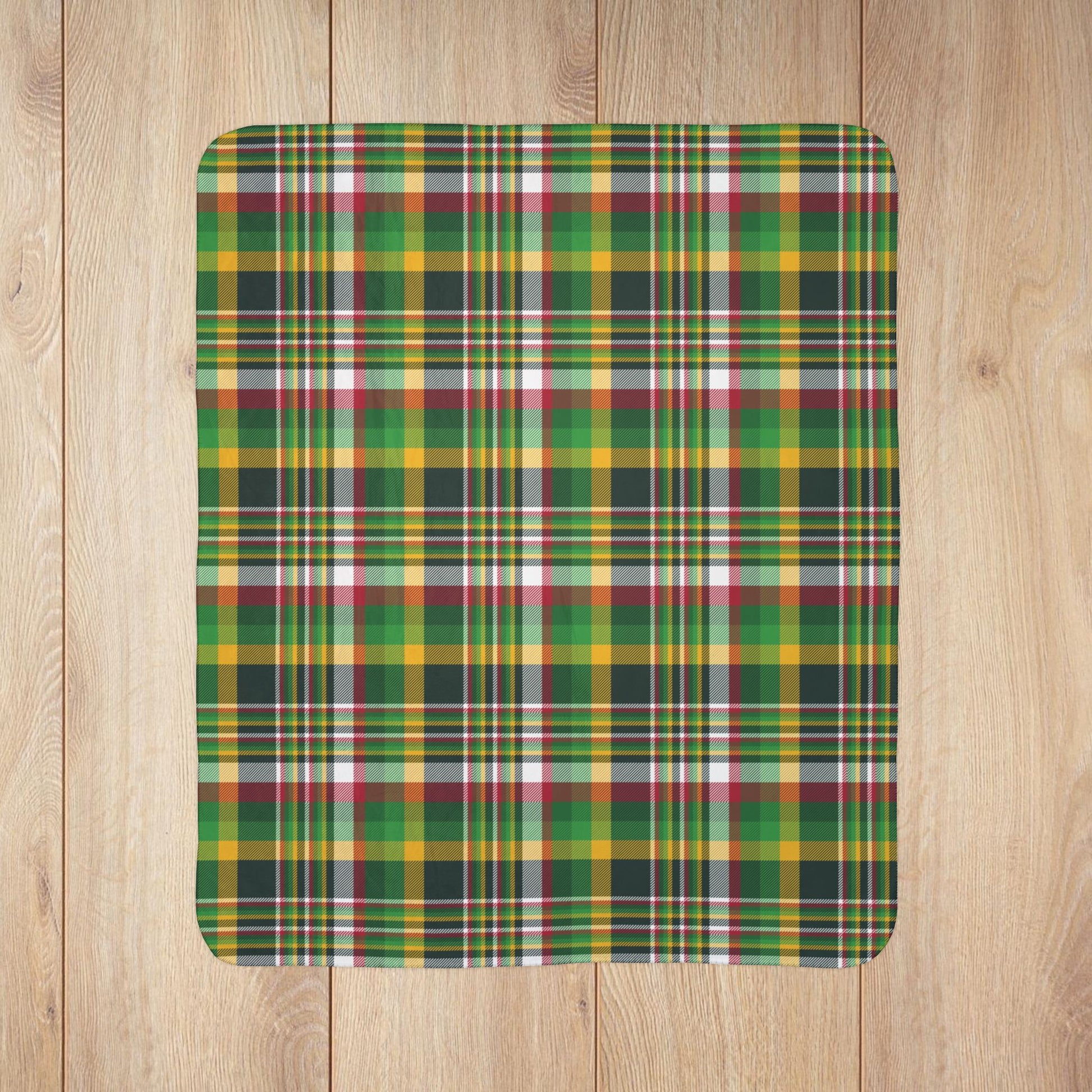 Christmas Green and Gold Green Bay WI Plaid Fleece Sherpa Blanket