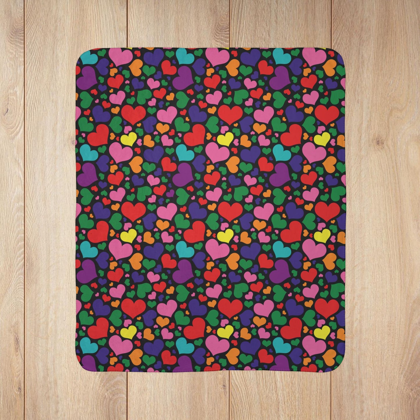 Gilbert Baker Rainbow Pride Valentine’s Day Hearts Black Fleece Sherpa Blanket