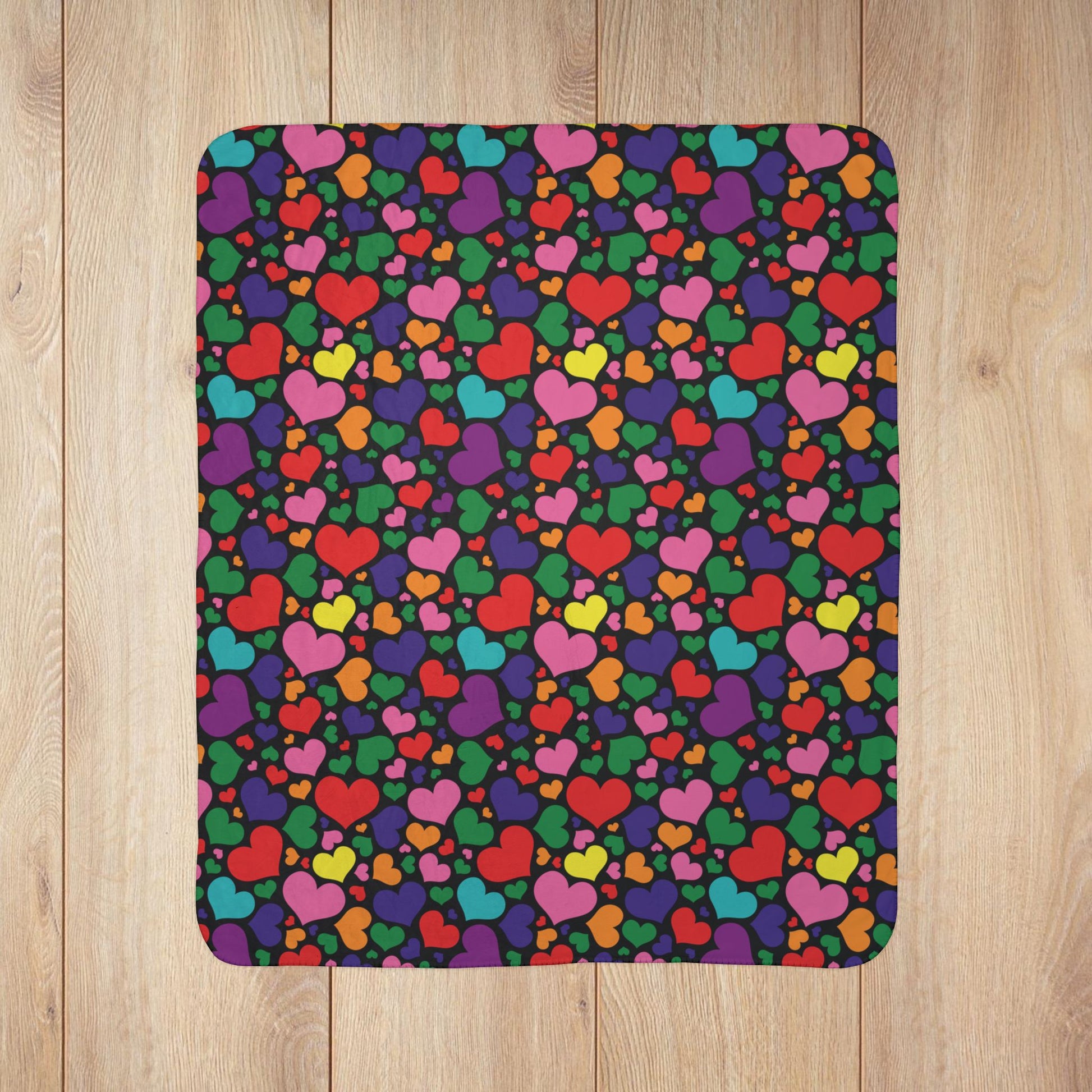 Gilbert Baker Rainbow Pride Valentine’s Day Hearts Black Fleece Sherpa Blanket
