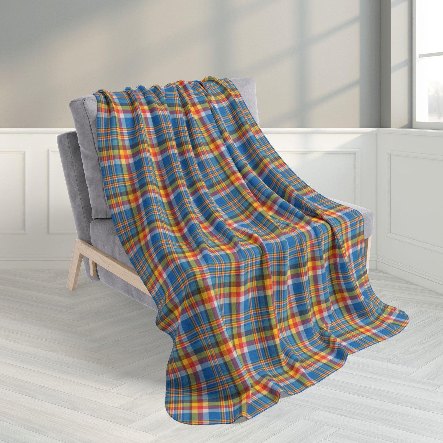 50" × 60" Brown, Red & Blue Ohio Plaid Fleece Sherpa Blanket