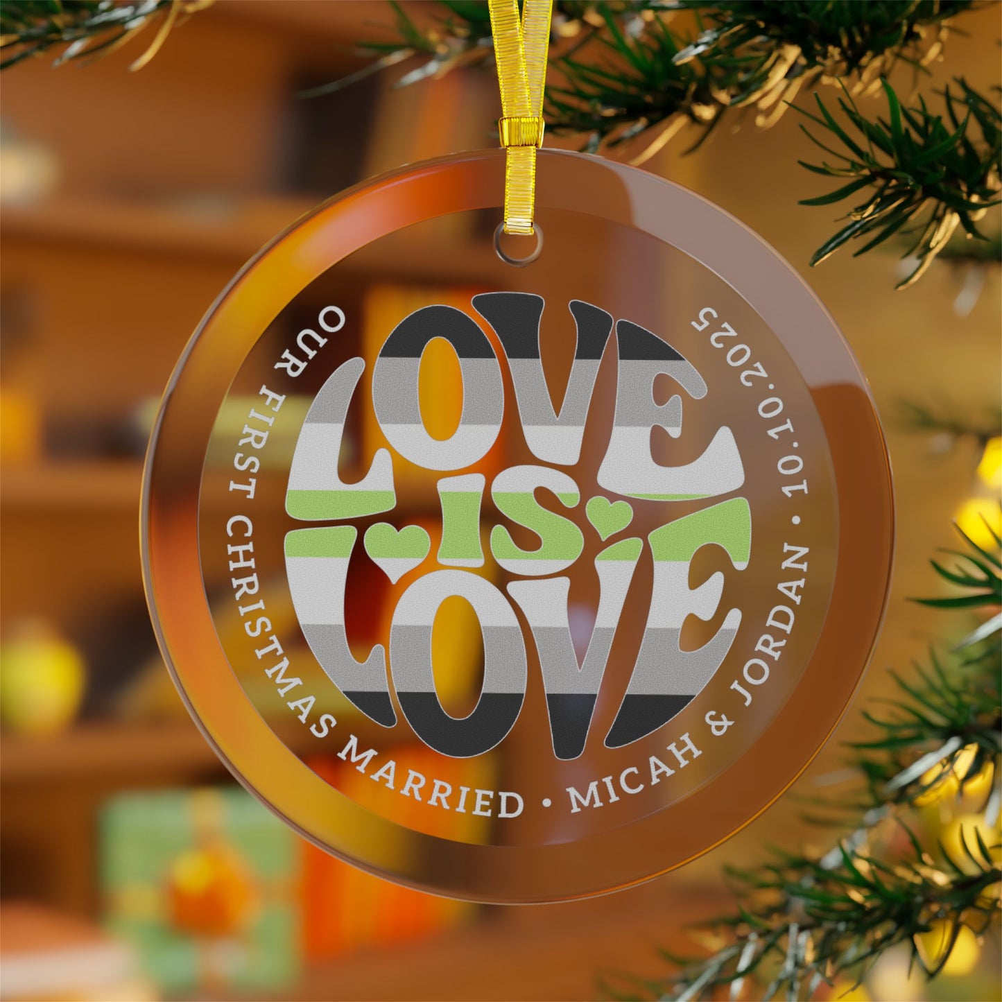 Custom Glass Love is Love Agender Pride 3.5" Circle Ornaments