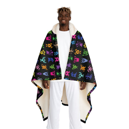 Halloween Multicolored Monsters Hooded Sherpa Fleece Blanket