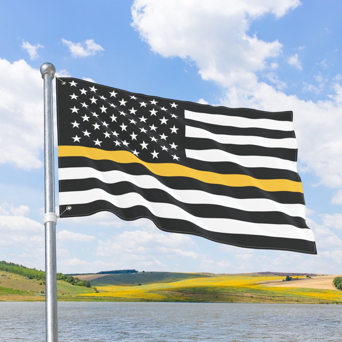 USA Thin Gold Line American Flag with Grommets