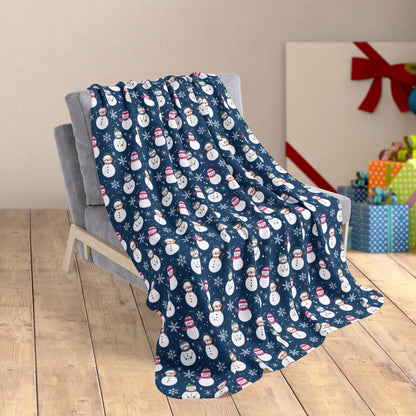 50" × 60" MCM Christmas Pink Snowman Blue Fleece Sherpa Blanket