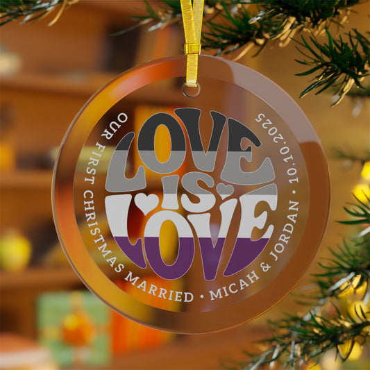 Custom Glass Love is Love Asexual Pride 3.5" Circle Ornaments