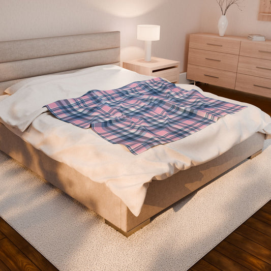 Transgender Pride Plaid Velveteen Plush Blanket
