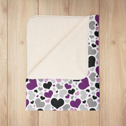 Asexual Pride Valentine’s Day Hearts White Fleece Sherpa Blanket