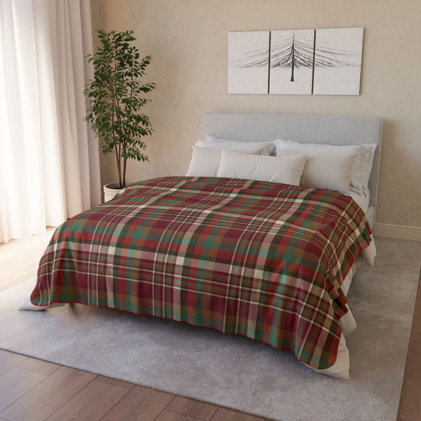 Christmas Rustic Plaid Fleece Sherpa Blanket