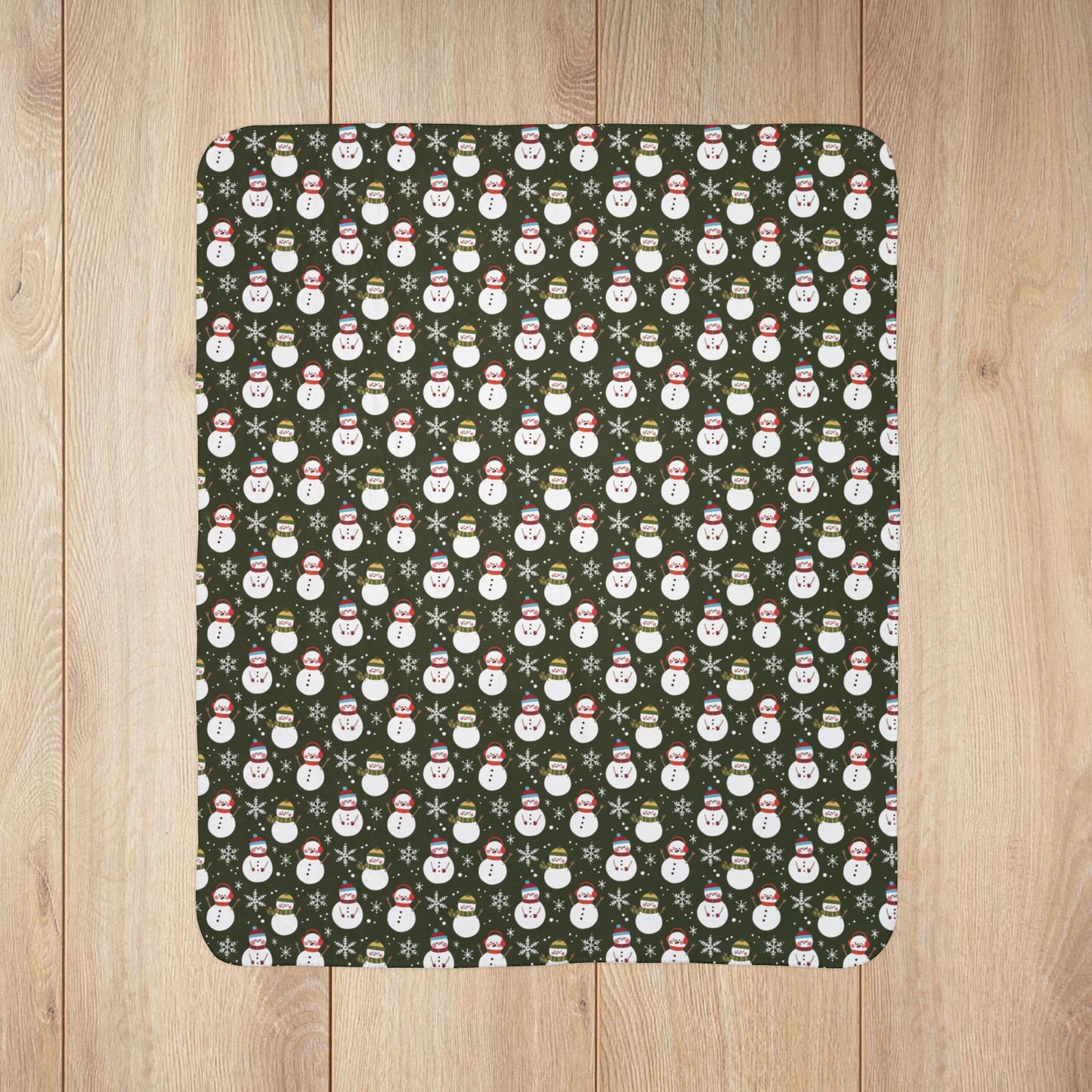 Christmas Red & Green Snowman Olive Fleece Sherpa Blanket