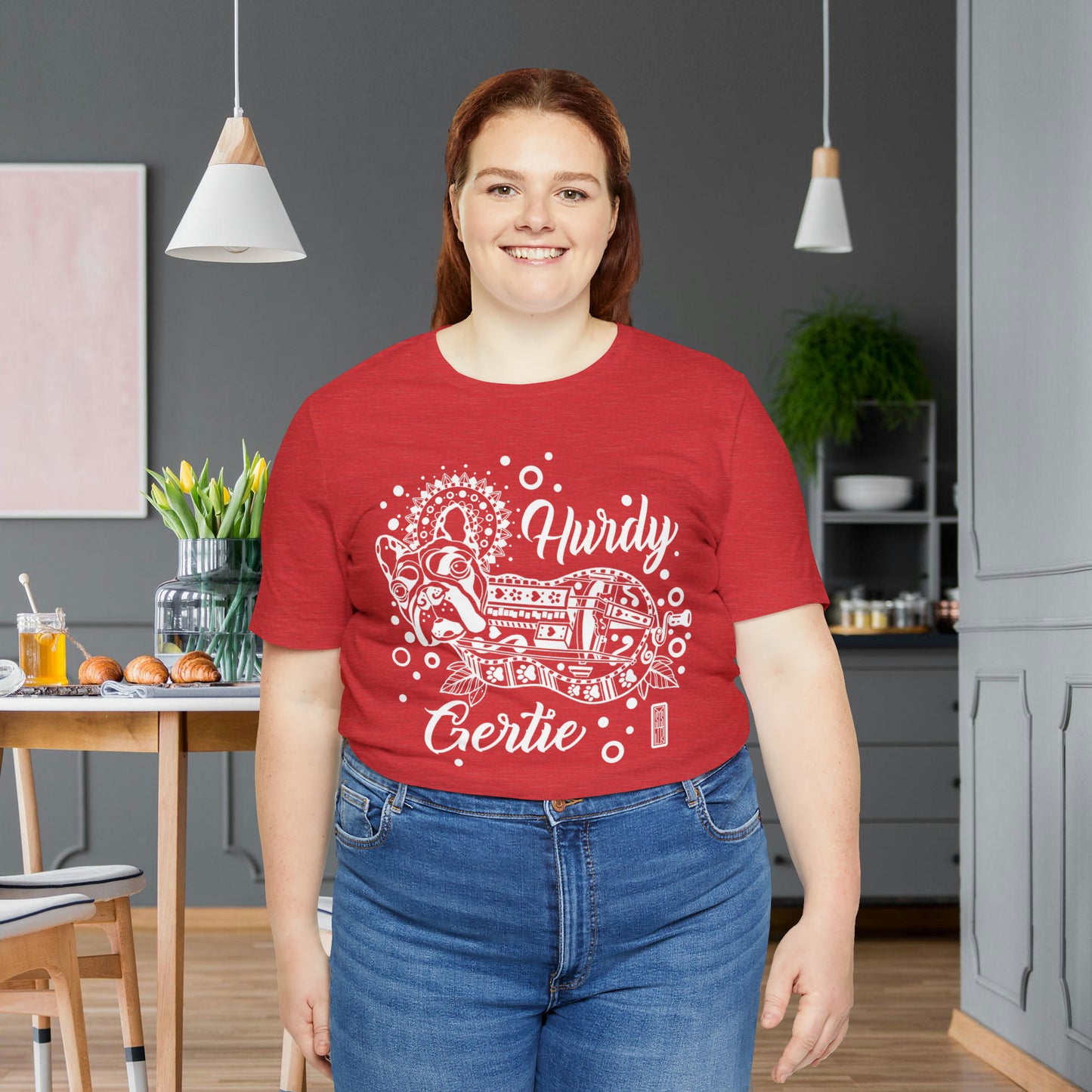 Hurdy Gertie Tee, Chemise Frenchton Dog Line Art