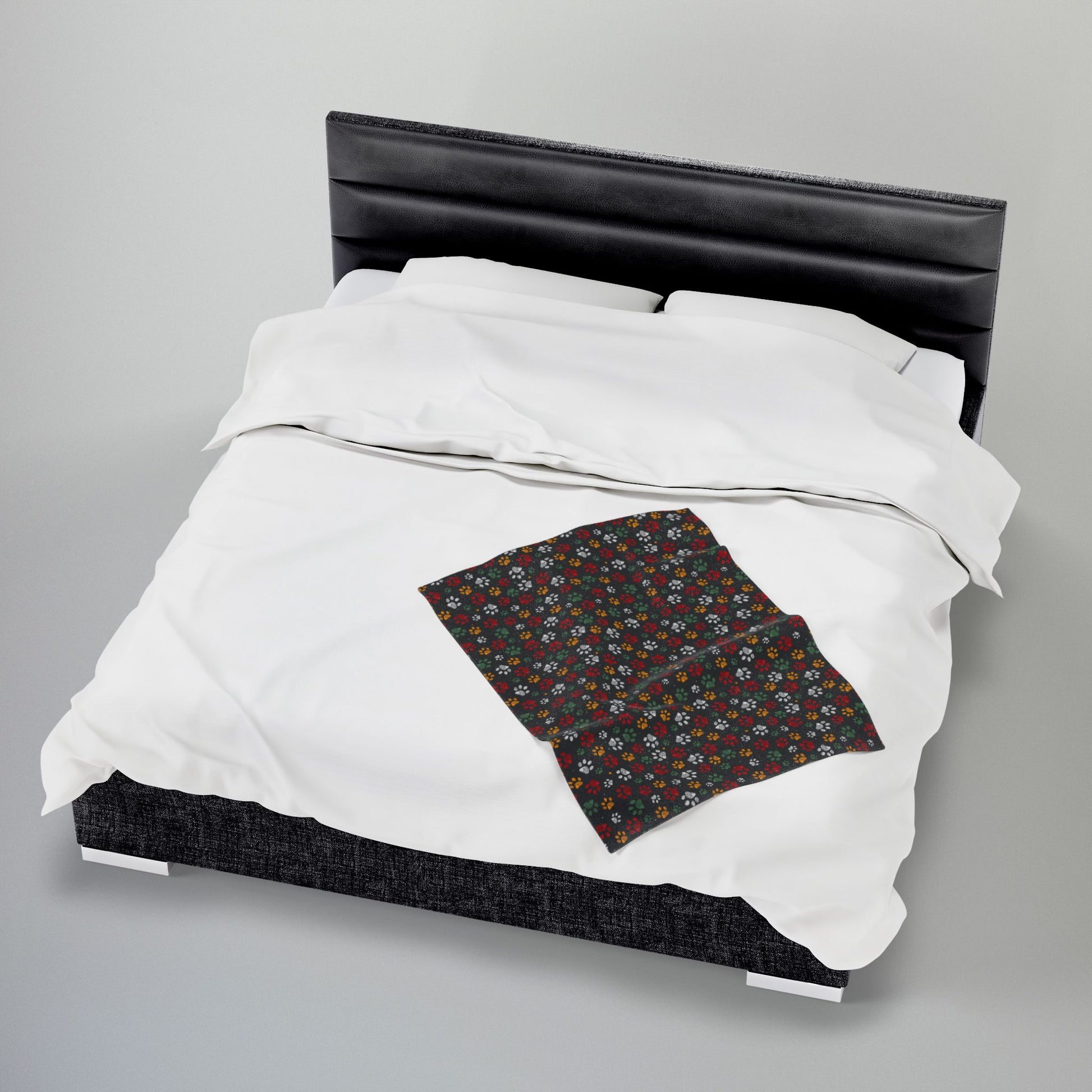 Red, Green & Orange Ohio Paw Prints Black Velveteen Plush Blanket