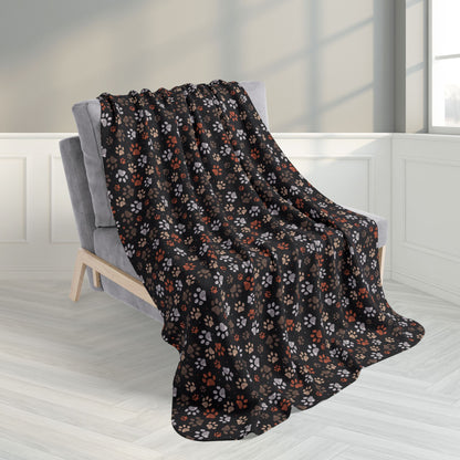50" × 60" Brown Paw Prints Black Fleece Sherpa Blanket