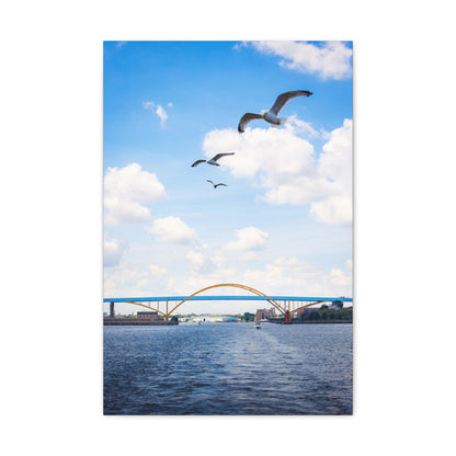 Pont Hoan de Milwaukee Wisconsin avec 3 mouettes, photographie sur toile, art mural