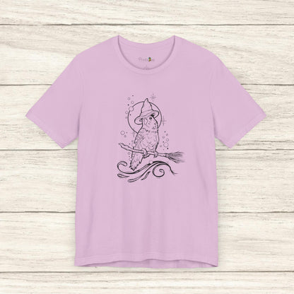 Lovebird Witch on a Broom, Line Art Tee