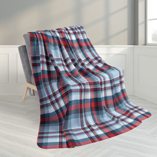 60" × 80" Grey Nautical Teal Plaid Fleece Sherpa Blanket