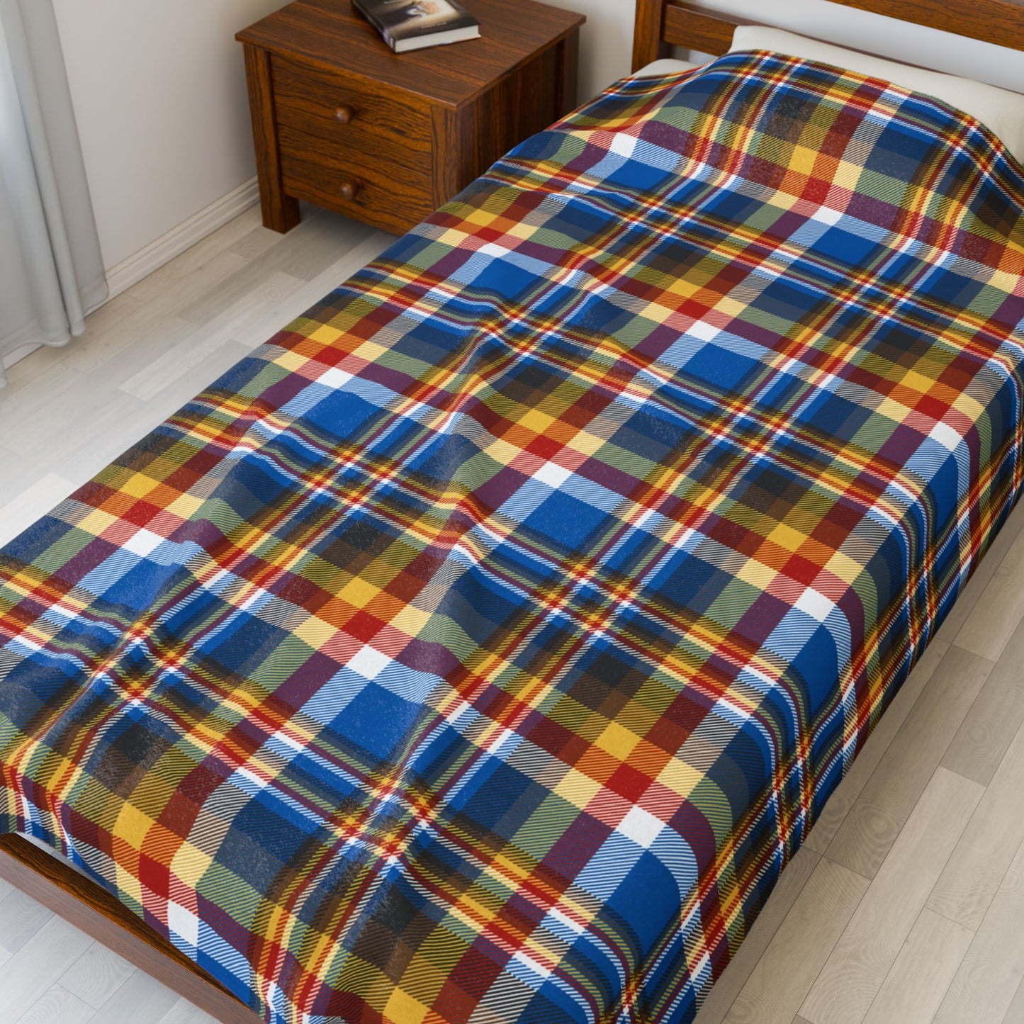 Brown, Red & Blue Sandusky OH Plaid Velveteen Plush Blanket