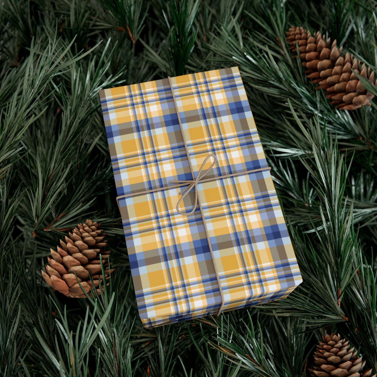 Hannukah Gold, Blues & White Plaid Gift Wrapping Paper Roll